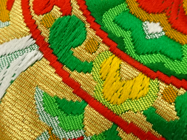 7010979: JAPANESE KIMONO / VINTAGE FUKURO OBI / WOVEN FLOWER CREST